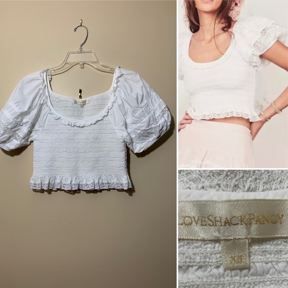LoveShackFancy Tops - LoveShackFancy Molly cropped crochet-trim white 100% cotton top. Size XS